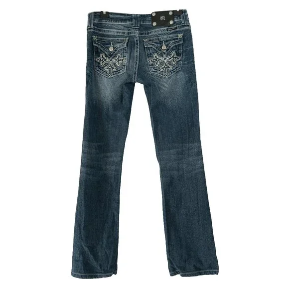 Miss Me Jeweled Boot Jeans y2k Bedazzled Iron Cross Embroidered Flare Denim - Picture 3 of 11